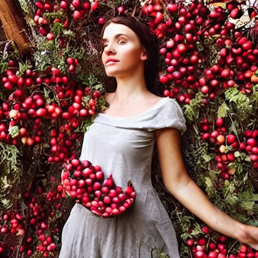 Image similar to Persephone surrounded by pomegranates, beautiful, modern