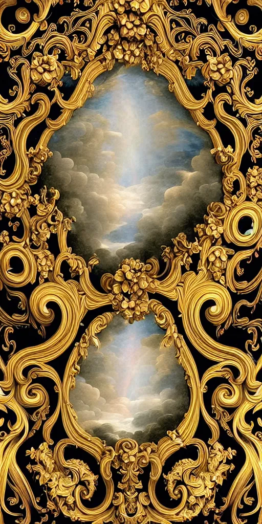 Image similar to the source of future growth dramatic, elaborate emotive Baroque and Rococo styles to emphasise beauty as a transcendental, seamless pattern, symmetrical, large motifs, rainbow liquid splashing and flowing, sistine chapel ceiling, 8k image, supersharp, spirals and swirls in rococo style, medallions, iridescent black and rainbow colors with gold accents, perfect symmetry, High Definition, sci-fi, Octane render in Maya and Houdini, light, shadows, reflections, photorealistic, masterpiece, smooth gradients, high contrast, 3D, no blur, sharp focus, photorealistic, insanely detailed and intricate, cinematic lighting, Octane render, epic scene, 8K