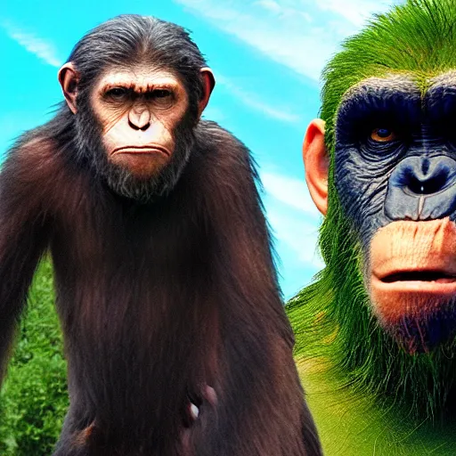 Image similar to green screen student film reenactment of planet of the apes