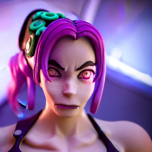 Image similar to cinematic scene with jolyne from jojo's bizarre adventure, live action film, stone ocean, dramatic, small details, volumetric lighting, still frame