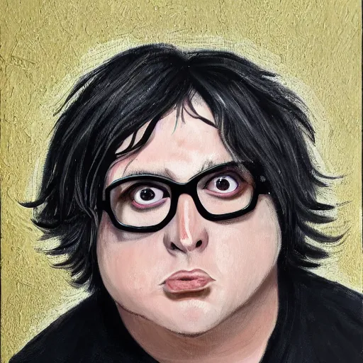 Image similar to andy milonakis as a goat, goat body, human head, anthropomorphic, 4 k, painting, cartoon high details