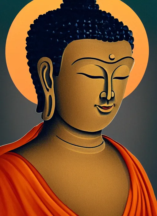 Prompt: A photo of Buddha. He is shown in profile, with a serene expression on his face. His hair is pulled back into a tight bun, and he wears a simple robe. The background is a solid color, most likely orange or red. character, realistic, portrait, photorealism, masterpiece art, epic character composition, great coherency, soft focus, vertical portrait, natural lighting, f2, 50mm, hasselblad, classic chrome, film grain, cinematic lighting, ISO 200, 1/160s, 8K, RAW, unedited, symmetrical balance, in-frame by Afarin Sajedi, Alessio Albi, Nina Masic