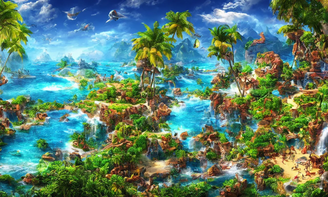 Prompt: epic paradise landscape, high definition, high detail, 8k, photorealistic,