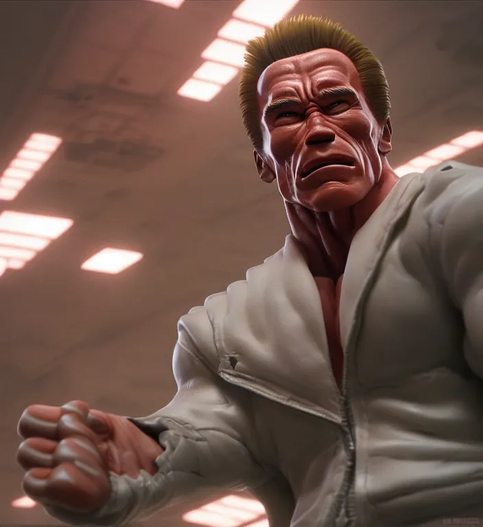 Image similar to realistic aesthetic highly detailed photography of arnold schwarzenegger in akira scene, characters with hyperrealistic highly detailed faces. from akira by katsuhiro otomo and alejandro hodorovski and denis villeneuve and gregory crewdson style with many details by mike winkelmann and vincent di fate in sci - fi style. volumetric natural light hyperrealism photo on dsmc 3 system