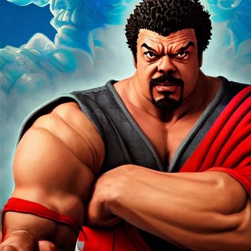 Image similar to danny mcbride as e. honda street fighter, battle stance, ultra realistic, concept art, intricate details, highly detailed, photorealistic, octane render, 8 k, unreal engine, art by frank frazetta, simon bisley, brom