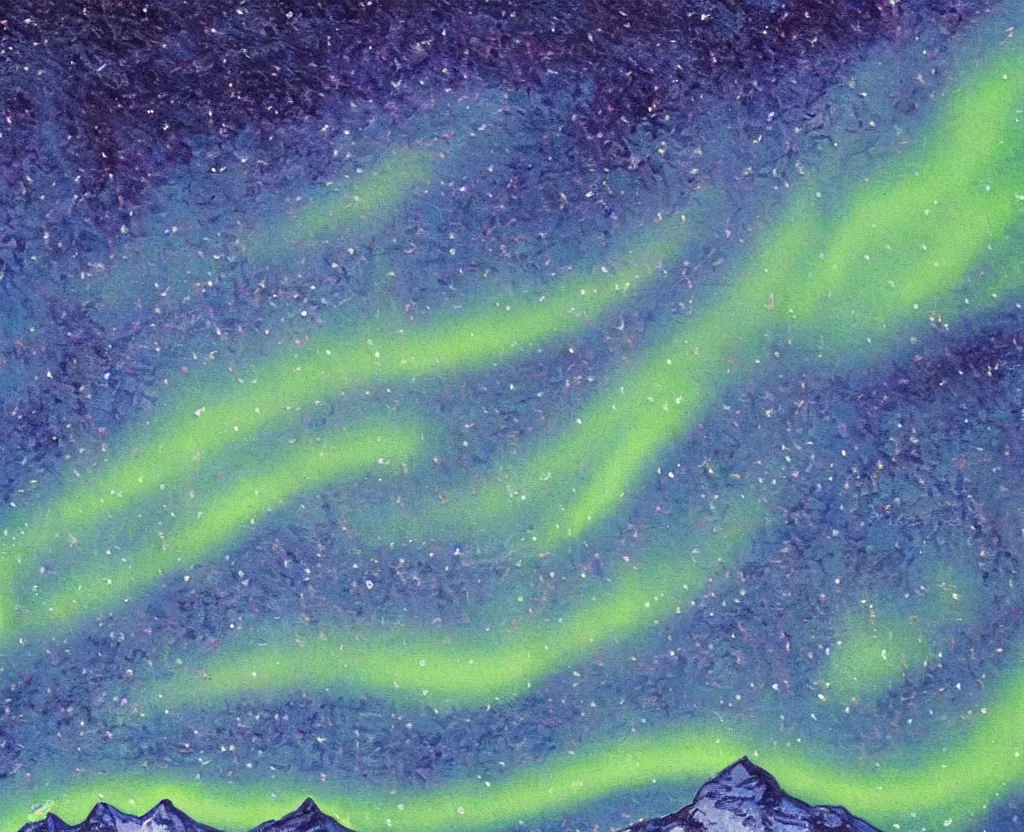 Image similar to Mount Everest with Northern Lights mixed with Van gogh sky