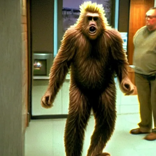 Prompt: gary busey as bigfoot, fullbody, cctv footage