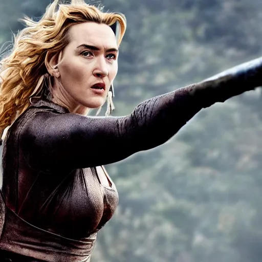 Prompt: Kate Winslet being a warrior, 8k hd