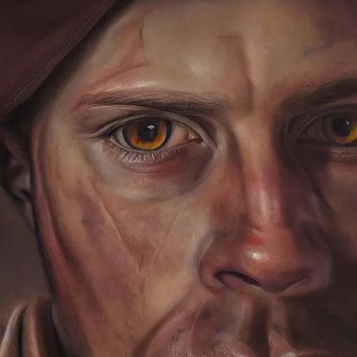 Prompt: high quality high detail painting by juan francisco casas, hd, portrait of a psychopath, intense unsettling look in the eyes, photorealistic lighting