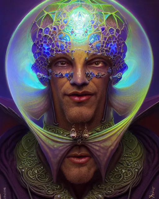 Image similar to front shot of a court jester character, hyperdimensional, bioluminescent hypercubes, ((intricate)), elegant, highly detailed, centered, (((artstation, concept art, smooth, sharp focus, artgerm, Tomasz Alen Kopera, Peter Mohrbacher, donato giancola, Joseph Christian Leyendecker, WLOP, Boris Vallejo))), mugshot!!!!!, ugly!!!!!!, octane render, nvidia raytracing demo, grainy, muted, 8K, digitalblaphemy