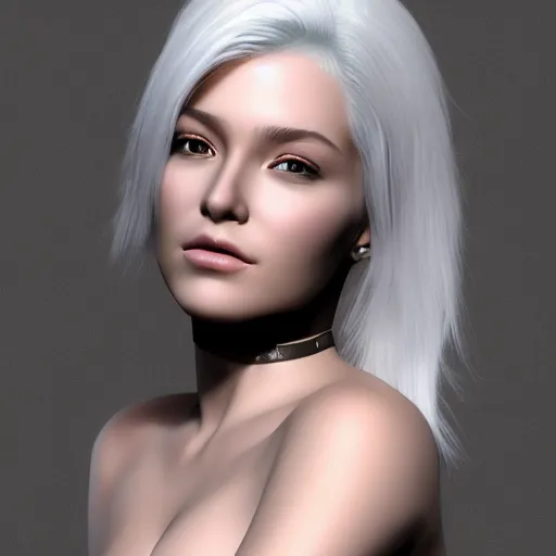 Image similar to Unbelievably realistic 3d portrait of beautiful girl with white hair. NVIDIA hairworks. RTX