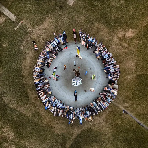 Prompt: shot from drone, real life, summoning, ritual, by greg rutkowksi