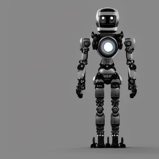 Prompt: a robot standing in front of a gray background, a computer rendering by senior character artist, featured on zbrush central, afrofuturism, made of trash, made of plastic, future tech