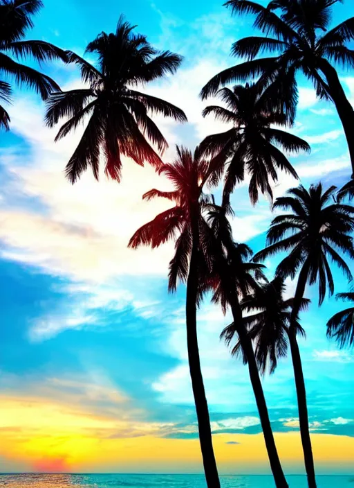 Image similar to tropical heaven, bright gradient sunset