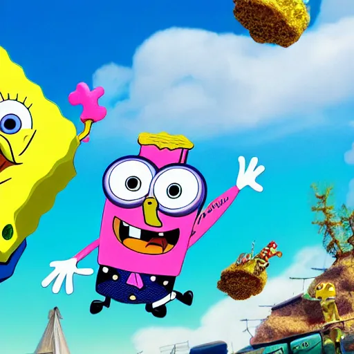 Image similar to spongebob squarepants fly