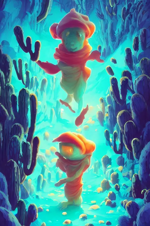 Image similar to smurf ghost creature animal sushi cristal very big eye roots cactus elemental flush of force nature micro world fluo fishscale, behance hd by jesper ejsing, by rhads, makoto shinkai and lois van baarle, ilya kuvshinov, rossdraws radiating a glowing aura global illumination ray tracing hdr