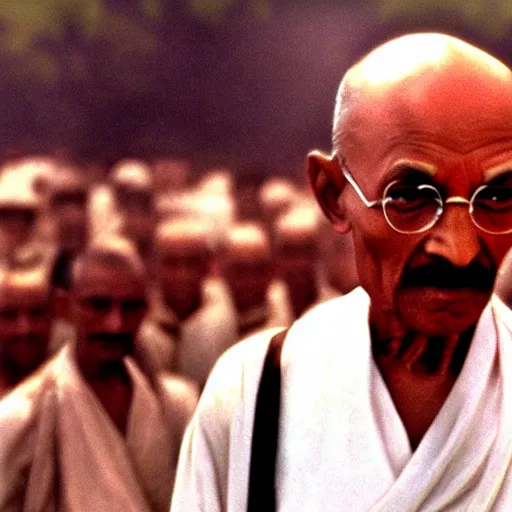 Image similar to Mahatma Ghandi in the Matrix, movie still, 4k