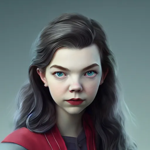 Image similar to a portrait of anya taylor - joy as a pixar character, beautiful, elegant, extremely detailed digital art, trending on artstation hyper realistic matte painting, by wlop, artgerm