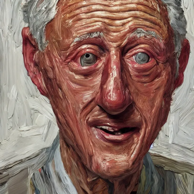 Prompt: close up studio portrait of aging old Bill Clinton age 103 wrinkled sad, impasto oil painting by Lucian Freud and Tim Hawkinson and Cy Twombly, trending on artstation Studio lighting Expressionism