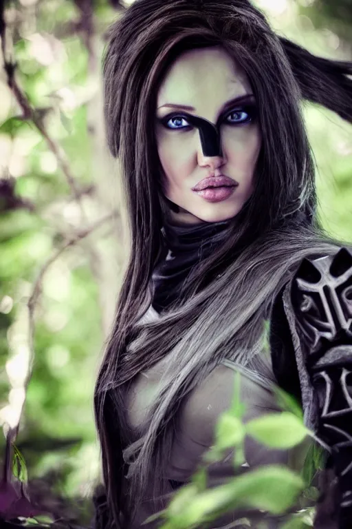 Image similar to beautiful Angeline Jolie as Drow Ranger as from Dota 2, Cinematic, 35mm, wildlife photography