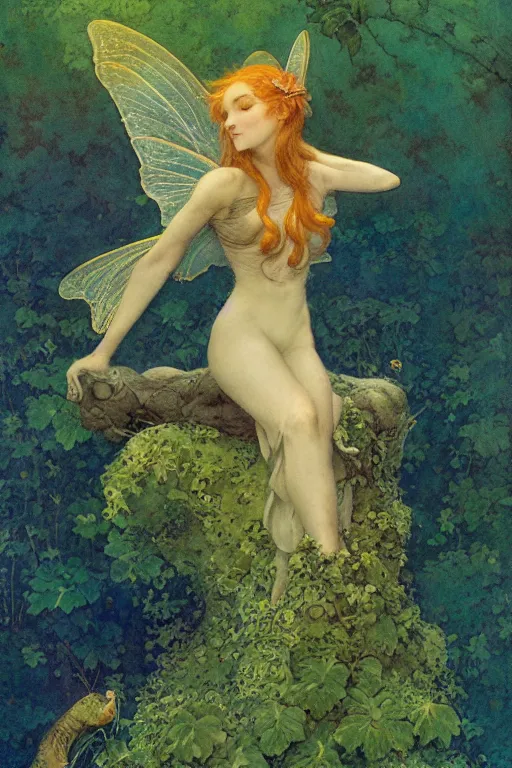 Image similar to a faerie, by jean - baptiste monge and maxfield parrish