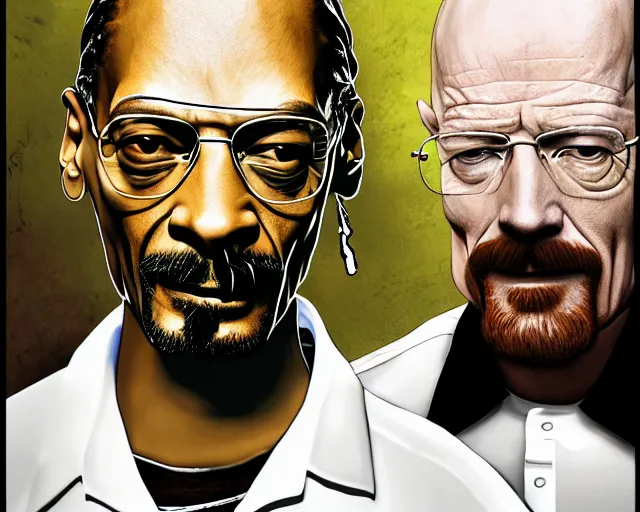 Image similar to snoop dogg and walter white smoking weed and laughing in the studio, walter white, snoop dogg, smoking weed, studio, photorealistic