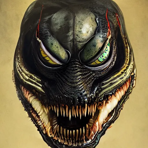 Image similar to portrait of venom, intricate artwork, concept art, octane render, deviantart, cinematic, key art, hyperrealism, iridescent accents, portrait photograph, nikon 3 5 mm, photograph by greg rutkowski