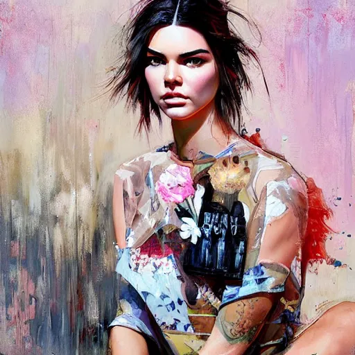 Prompt: fashion model kendall jenner by Sandra Chevrier by Richard Schmid by Jeremy Lipking by moebius by atey ghailan