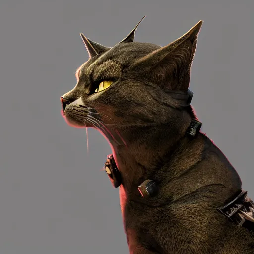 Image similar to a portrait of a warrior cat in a combat stance, cyberpunk, nfts, 3 d rendering, digital, unreal engine, illustration, 8 k resolution, artstation, cinema 4 d, behance hd