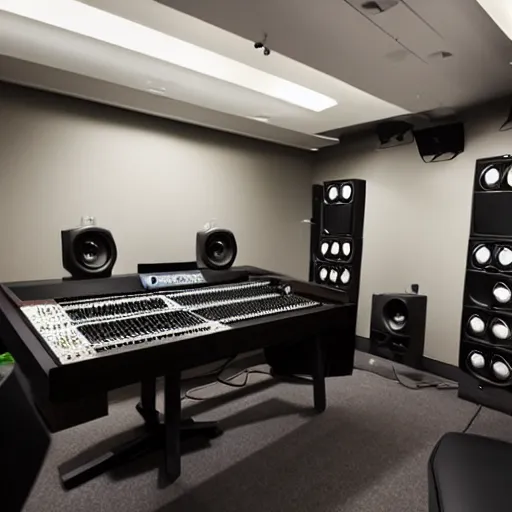 Prompt: a recording studio full of expensive equipment