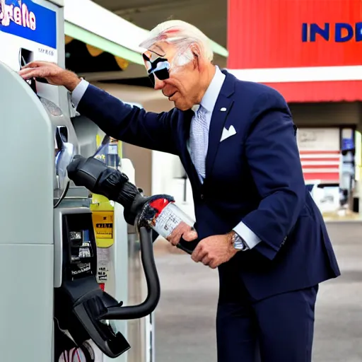 Image similar to Joe Biden drinking gasoline from the gas station pump