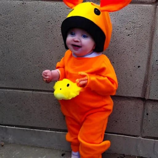 Image similar to cute baby chick dressed as an inmate