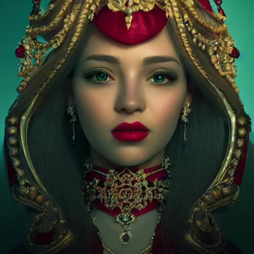 Image similar to portrait of wonderful princess of rubies with fair skin, ornate 8 k radiant gorgeous intricate detailed, accent lighting, dramatic light, octane render