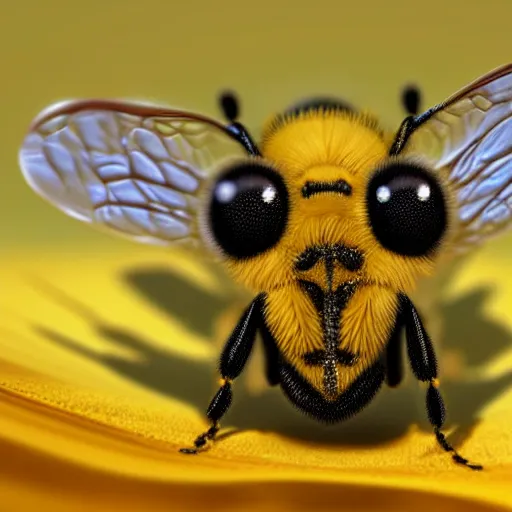 Image similar to Fuzzy cute honey bee, Octane render, hyperdetailed, Golden hour