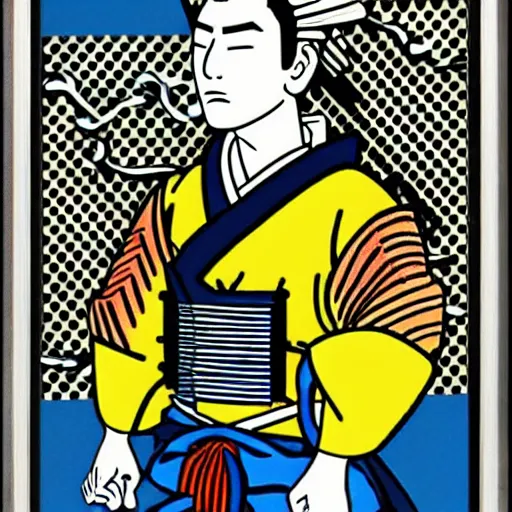 Prompt: roy lichtenstein full samurai portrait