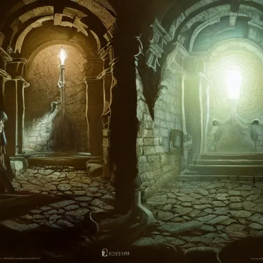 Image similar to epic masterpiece of cinematographic hyperrealism where an archeologist finds a goblet of immortality in a dark crypt. torches realistic shaded lighting poster by craig mallismo, artgerm, jeremy lipkin and michael garmash, unreal engine, detailed and intricate environment, digital art, art station trends, horror, matte