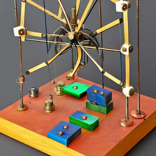 a mechanical sculpture made of painted wood Stable Diffusion