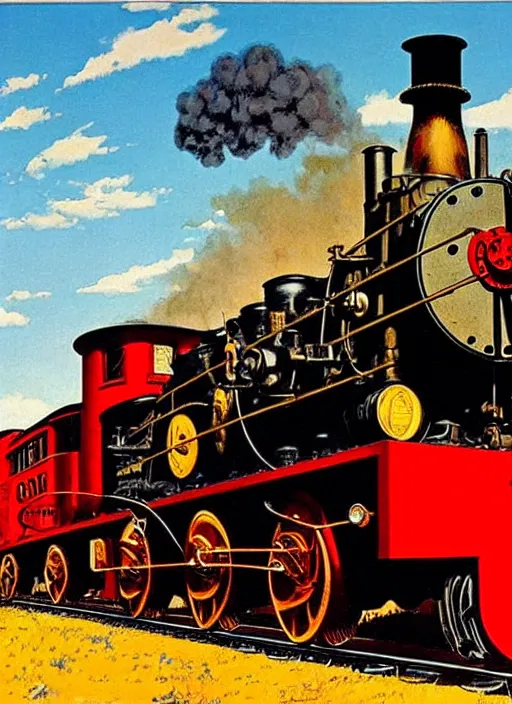 Image similar to old west steam locomotive train. portrait by jean giraud and anton otto fischer and john philip falter and will eisner and gil elvgren