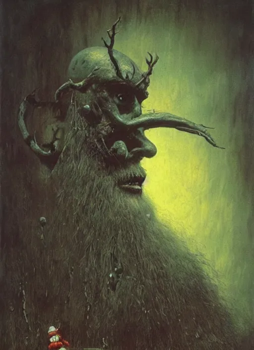 Image similar to santa claus, beksinski, eldritch, apocalypse, creepy creature, horror spooky