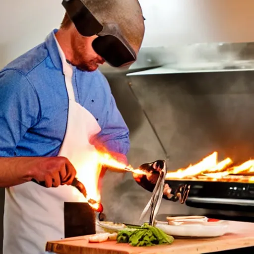 Prompt: cooking dinner using acetylene torch