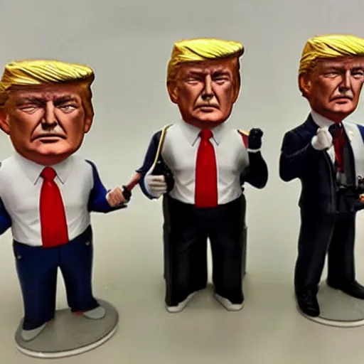 Prompt: fbi agents opening boxes of donald trump bobble heads