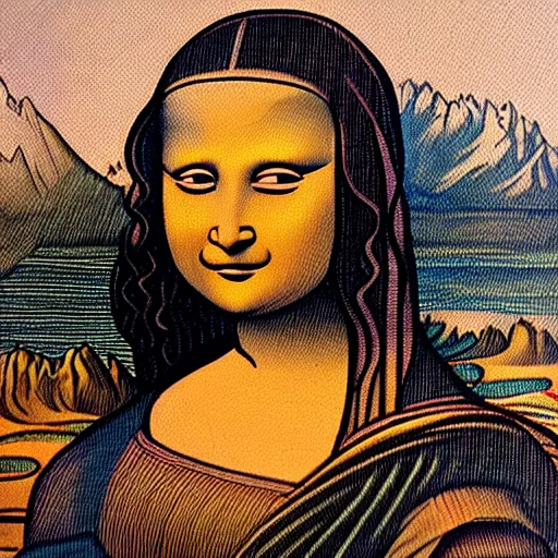 Image similar to a nepali woman's painting in the style of mona lisa by leonardo da vinci