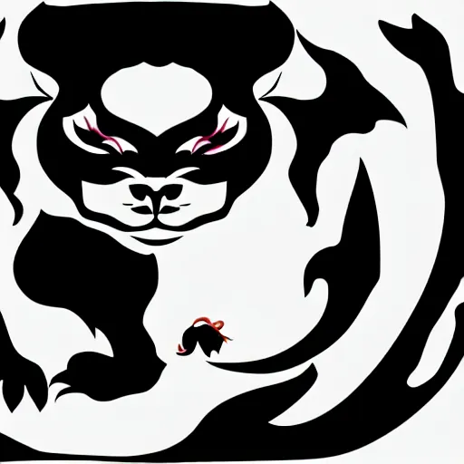 Image similar to vector art of welsh dragon and panda mixed, intercrossed, chimera, adobe illustrator