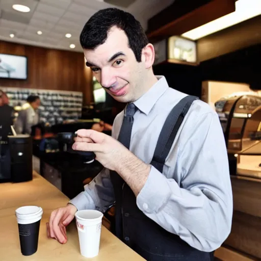 Image similar to Nathan fielder working at Starbucks