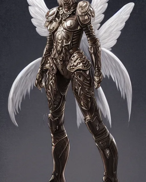 Image similar to completely frontal and centre Portrait of an empty armour of an angel warrior, focus on the pants and boots with graved runes, close-up on legs, highly detailed, digital painting, artstation, concept art, smooth, sharp focus, illustration, art by Hajime Sorayama