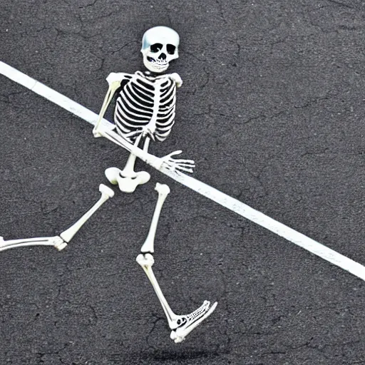 Prompt: A skeleton winning a marathon, award winning photograph