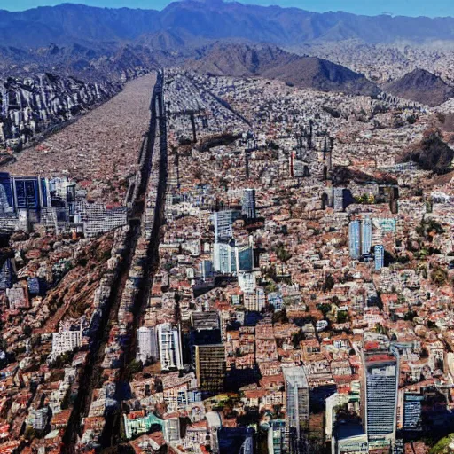 Prompt: santiago de chile, overhead drone shot