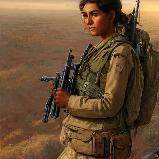 Image similar to beautiful YPJ soldier in the defense of Kobanî in the siege of Kobanî, detailed, centered, digital painting, artstation, concept art, donato giancola, Joseph Christian Leyendecker, Boris Vallejo, Breathtaking, 8k resolution, extremely detailed, beautiful, establishing shot, artistic, hyperrealistic, beautiful face, octane render