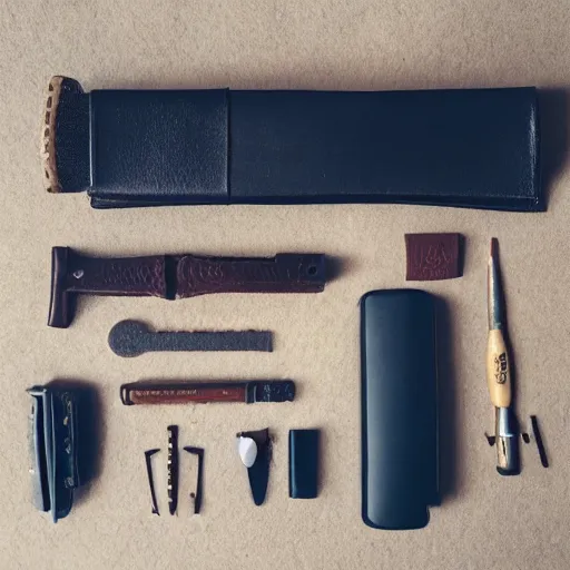 Prompt: conan the barbarian, daily carry, knolling