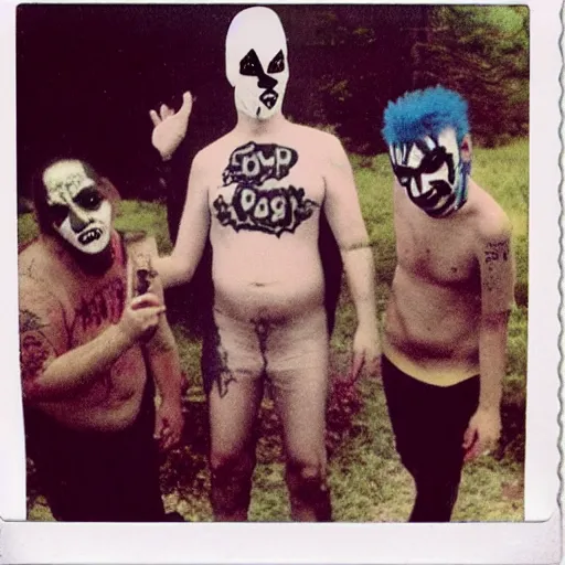 Image similar to found polaroid photo of juggalo trash humpers, wtf